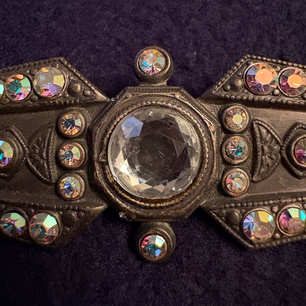 Vintage Style Metal Brooch with Colorful Rhinestones